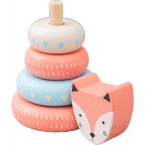 Montessori Kids Toys Wooden Blocks Stacking Tower Rainbow Animal Fox Jenga Wooden Blocks Early Learning Educational Toy Gifts
