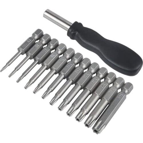 GTBL 12 Pack Torx Head Screwdriver Bit Set 1/4 Inch Hex Shank T5-T40 Star Screwdriver Tool Kit with 1 Pack Handle