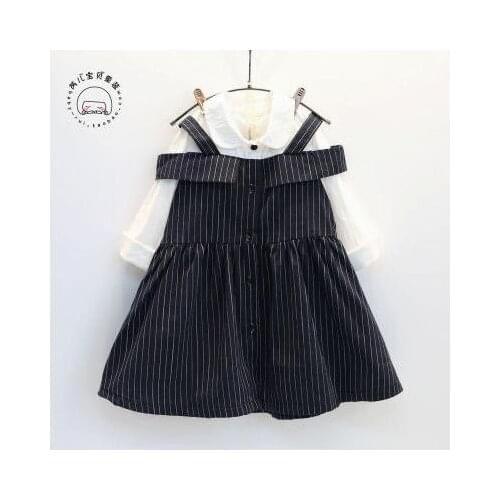 2017 New Spring Girl Dresses Sweet Girls Striped Long Sleeved Dress Fashion Clothes Retail 1pc