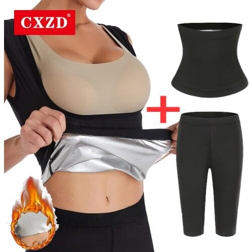 CXZD 2021 New Womens Silver ion coating Thermo Vest Body Shapewear Sauna Pants Slimming Corset Workout Fitness Weight Loss Belt