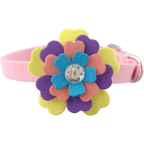 New Arrival Wide Flower Studded Leather Dog Collar Pink Pet Collars Necklace For Medium and Large Dogs Collar XS S M Pink Purple