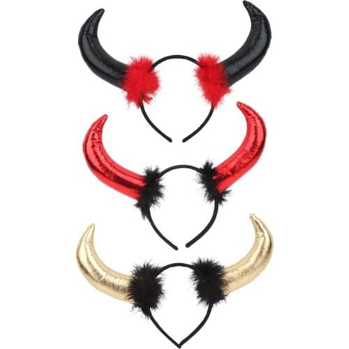 N7MF Halloween Hair Hoop Ox Horn Headband Theme Party Performance Headdress Cattle Horn Headbands Cosplay Hair Accessories