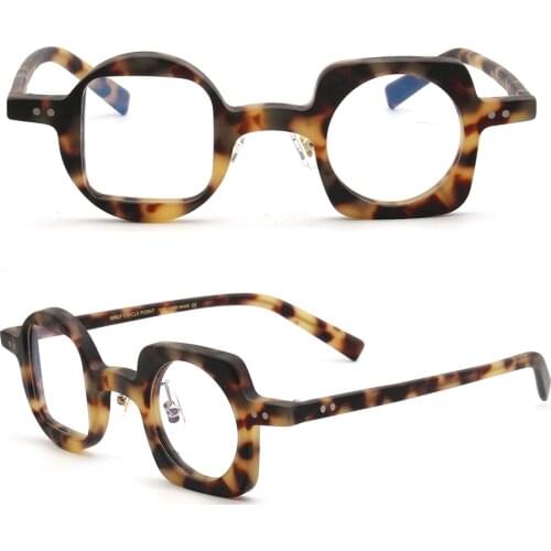 Women Hand Made Retro Eyeglass Frames Men Round Square Nerd Glasses Frame Rx Spectacles leopard Print Mismatch Eyeglasses Frames