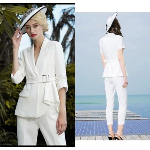 White Mother of the Bride Dresses 2 Pieces Long Sleeve Formal Outfit For Weddings Tuxedos Suits (Jacket+Pants)
