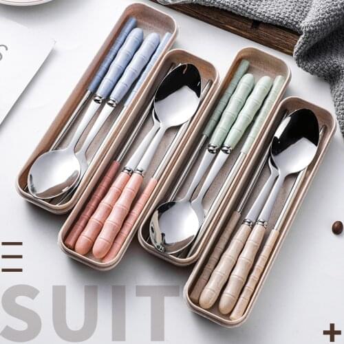 Wheat straw stainless steel portable cutlery set, portable cutlery, including useful spoons, forks, chopsticks, travel gifts