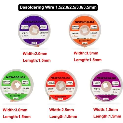 NEWACALOX Desoldering Wire 1.5/2.0/2.5/3.0/3.5mm Suction Tin Desoldering Wick Solder Braid Wire for PCB Tin Remove Welding Tool