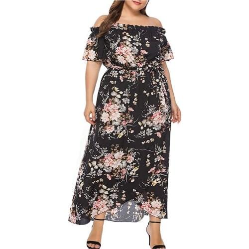 Plus Size Dresses For Women 2021 Fashion Loose Women Printed One-shoulder Short Sleeve Beach Long Dress Vestidos De Mujer Casual