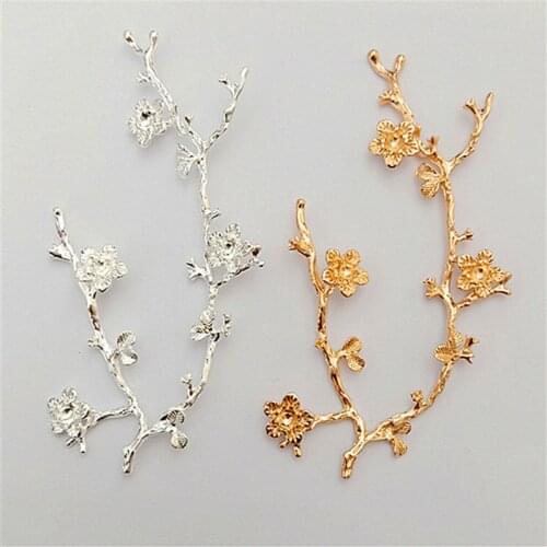 SEA MEW 10 PCS 5.6*9.5cm Fashion Metal Alloy Gold Branch Flowers Connectors Charm For Jewelry Making