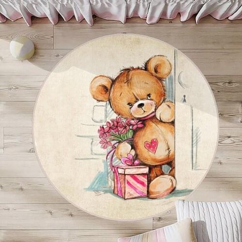 Beyaz Çocuk Odası Halısı ayıcık kutu gül kalp yuvarlak halı