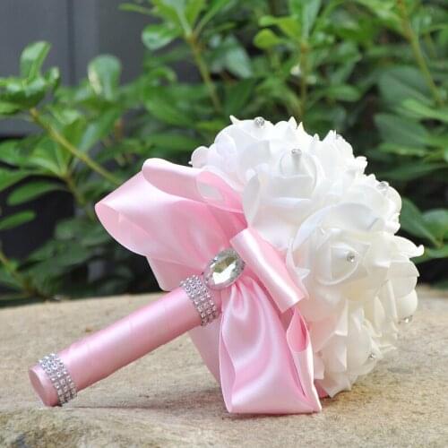 2020 Wedding Bouquet Prom Child Flower Wedding Bouquets PE Rose Diamond Ribbon Bouquet