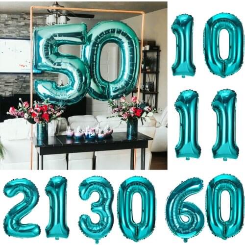 2pcs 32inch Tiffany Blue Foil Number Balloon Birthday Big Turquoise Digital Balloons 11 16 30 40 50 60 Birthday Party Decoration
