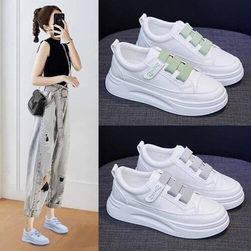 New Hook & Loop White Shoes Womens Spring 2021 Student Leisure Running Board Shoes Female Breathable Fashion Sneakers Womens