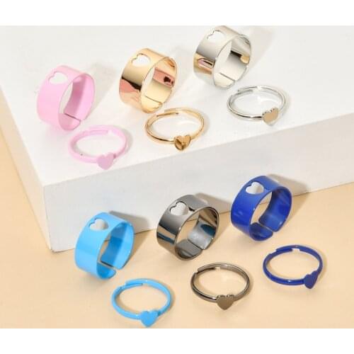 ZMZY 2pcs/set Fashion Colorful Love Heart Enamel Finger Rings For Women Vintage Y2K Rings Set Female Jewelry