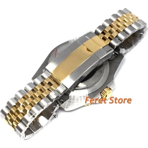 Gold stainless steel strap 20mm folding buckle polishing solid strap for fit 40mm mens watch case
