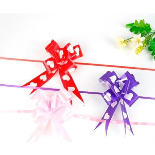 10pcs/lot 13cm Printing Heart Bowknot Pull Bows Ribbons Gift Wrapping Wedding Decoration Birthday Party Supplies
