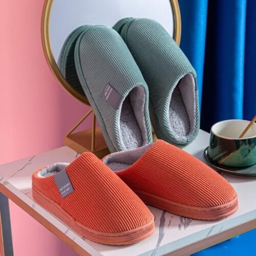 2021 Winter Warm Cotton Slippers Women Men Home Shoes Simple Non-slip Indoor Slides Corduroy Couple Slipper Female Shoes