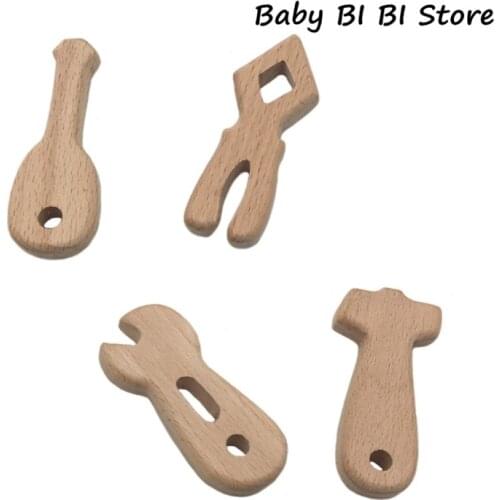 4 Pcs/Set Baby Teether Tool Shapes Teething Nursing Natural Wooden Toys Organic