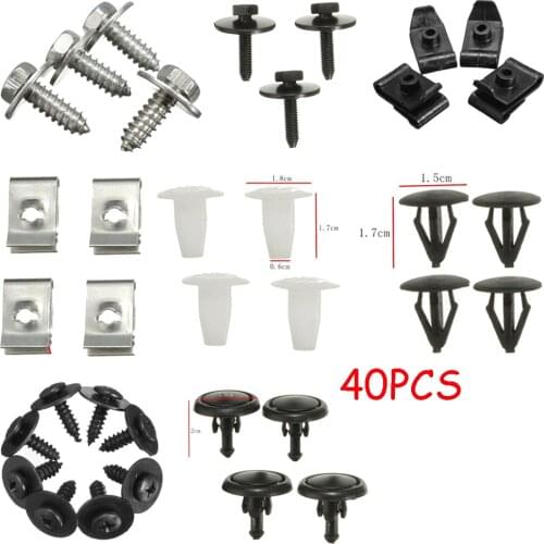 40 pcs Mixed Fasteners Car Bumper Door Body Panel Trim Retainer Clips Screws Nut