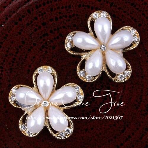 50pcs/lot 25MM 2Colors Bling Metal Buttons For Craft Clear Decorative Flatback Pearl Rhinestone Buttons For Baby Girls Hairclips