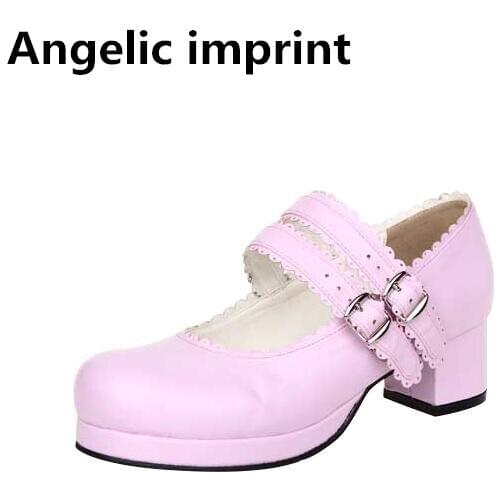 Angelic imprint woman mori girl lolita cosplay shoes lady middle heels Pumps women princess dress party shoes 33-47 lacework