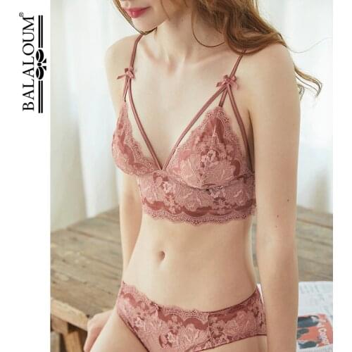 BALALOUM New Girlish Red Chic Bralette Wire Free Bra Women Sexy Intimates Bra Sets Brassiere For Female Lingerie Underwear Lace