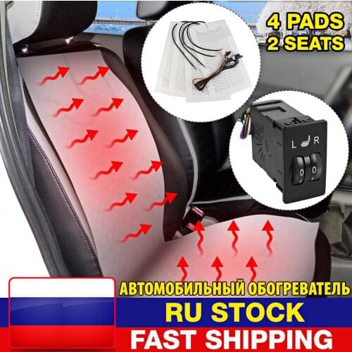 2 Seats 4 Pads Universal Carbon Fiber Heated Seat Heater 12V Pads 2 Dial 5 Level Switch Winter Warmer Seat Covers 2/5 level