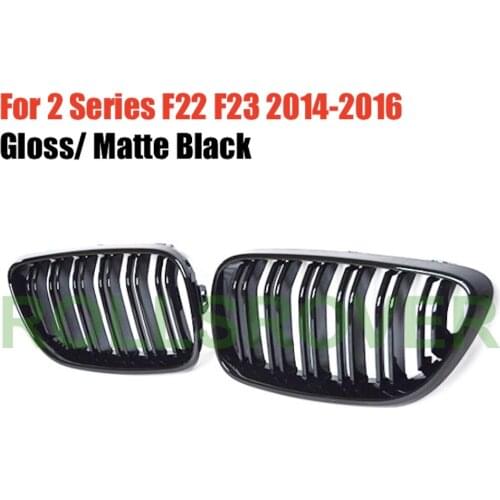 ROLLSROVER Black ABS Front Bumper Grille Grill For 2 Series F22 F23 2014-2016 Double Strip Car Styling
