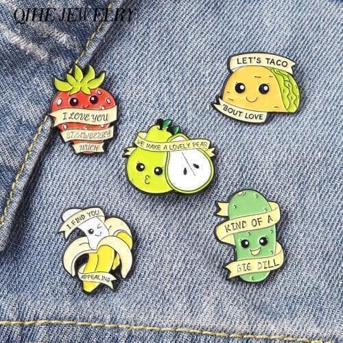 Fruit Enmale Pin Funny Lovely Banana Strawberry Quotes Brooches Metal Badges Backpack Caps Decor Gift for Women Men Jewelry