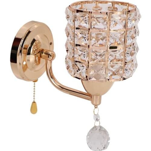 Hot Modern Style Wall Light Cylinder Crystal Holder With Pendant And Pull Switch Ac 85-250V E14 Socket Wall Lamp,Gold