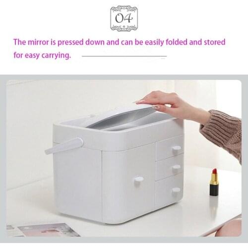 Multi-layer Household Plastic Box Makeup Storage Box Multifunction LED Mirror Cosmetics DrawerOrganizer Jewelry Box(not battery)