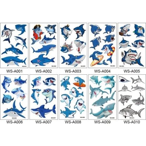 Cartoon Shark Tattoo Sticker Cute Baby Animation Temporary Waterproof Sticker for Kids Party Gifts