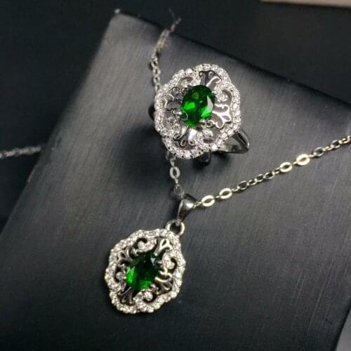 Natural diopside set, crystal clean, 925 silver, natural gem store