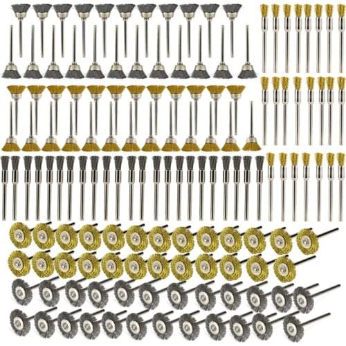 Polish Wire Brush Kit 138pcs 1/8'' Shank Strainless Steel Wire Wheel Brushes for Dremel Rotary Tools Polishing