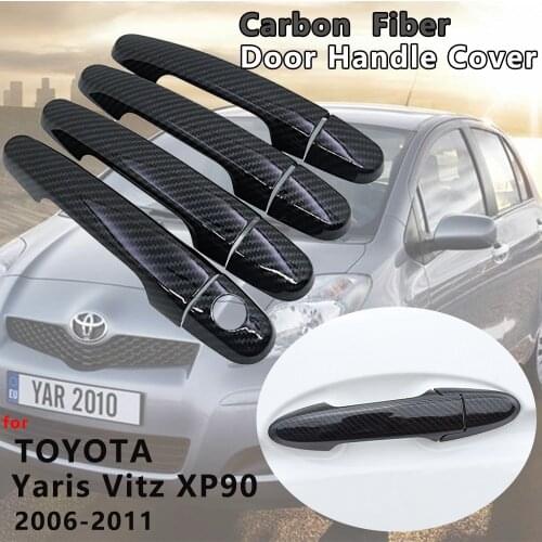 Carbon Fiber Door Handle Cover Catch Trim Car Set Stickers Accessories for Toyota Yaris Vitz XP90 2006 2007 2008 2009 2010 2011