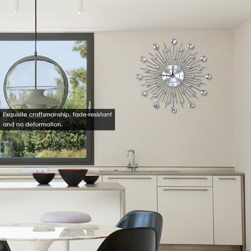 New Luxury Sparkling Bling Metallic Silver Flower-Shaped Wall Clock For Living Room Office Wall Clock Modern Design Decoration