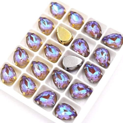 New hot 10x14mm 13x18mm Teardrop shape Brown Mocha fluorescence Glass Crystal sewing claws flatback rhinestones for clothing