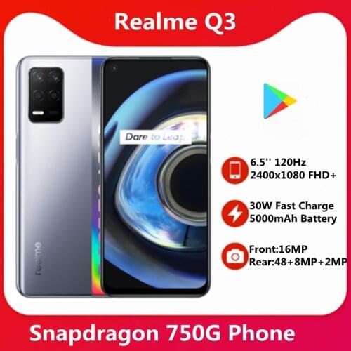 Original realme Q3 5G Phone Snapdragon 750G Octa Core 6.5" 2400x1080 FHD+ 120Hz Refresh rate OTA 30W Fast Charge 48MP