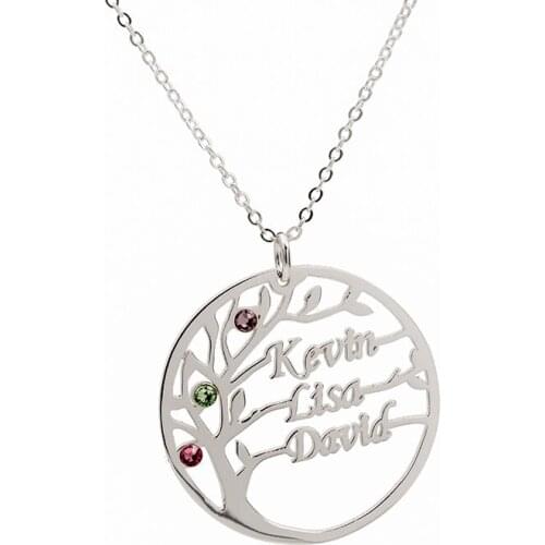 Custom 925 Silver Family Tree Name Necklace with Birthday Stone Multiple Name Pendant Necklace For Mother Family Gifts Jelwery
