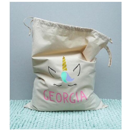 Personalised name kids stylish storage Canvas toy bags Santa Sacks birthday Gift bags natural cotton drawstring storage bag