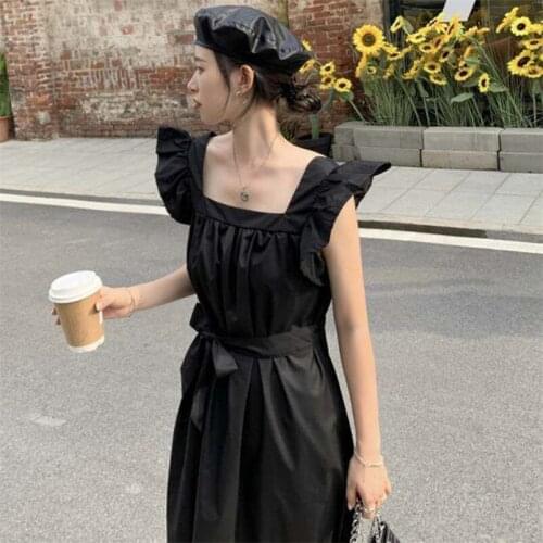 Women Square Collar Midi Dress Solid A-line Casual Loose Dress Femme Elegant Party Dress Plus Size M-6XL 11 Colors