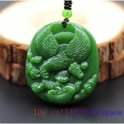 Green Jade Eagle Pendant Amulet Carved Natural Chinese Charm Jadeite Gifts Necklace Jewelry Fashion Men