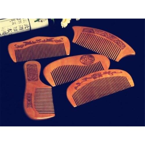 Hot 300 pcs/lot Natural Peach Wood Comb Close Teeth Anti-static Head Massage Hair Care Wooden Tools Beauty Accessories