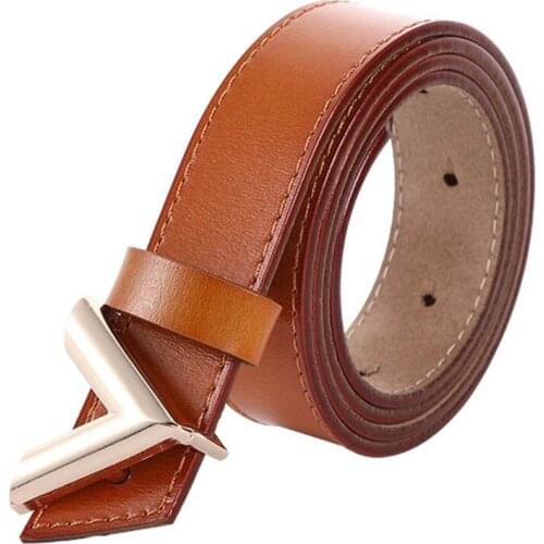 Leather Belt Women Jeans Versatile belt V Buckle Luxury Fashion Cowhide Decoration European And American Trend Hot