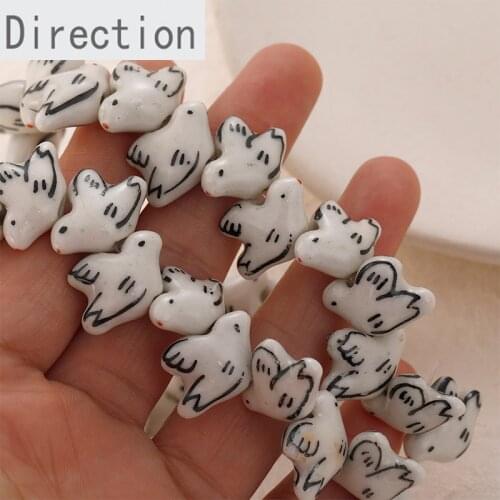 Hand-painted ceramic bird pigeon straight hole beads retro Japanese style DIY jewelry accessories hand-made earrings material