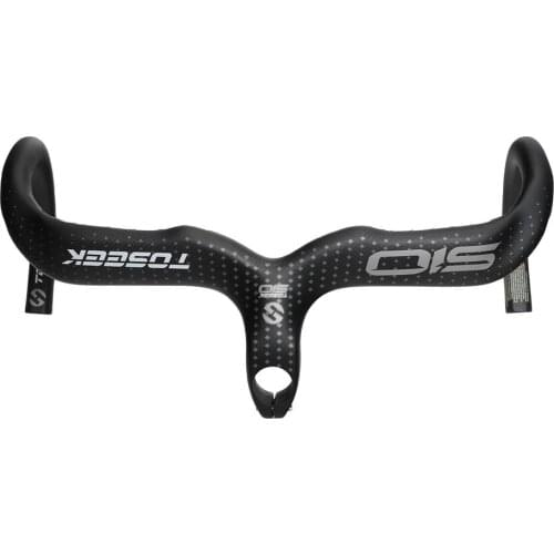 Toseek Full Carbon 3K Handlebar Road Bike Bent Bar 700c Integrated Handle Bar 400/420/440mm Width 90/100/110/120mm Stem