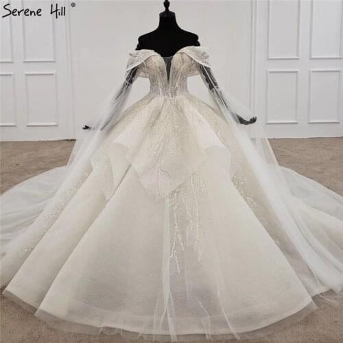 Serene Hill White Off Shoulder Long Sleeves Wedding Dress 2020 Luxury Sequin Beading High-end Bridal Gown Custom Made CHX0050