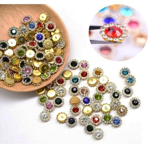 Claw Rhinestones Mix Color Sun Flower Flatback Sewing Rhinestones Shiny Crystals Stones Gold Base Sew On Rhinestones For Clothes