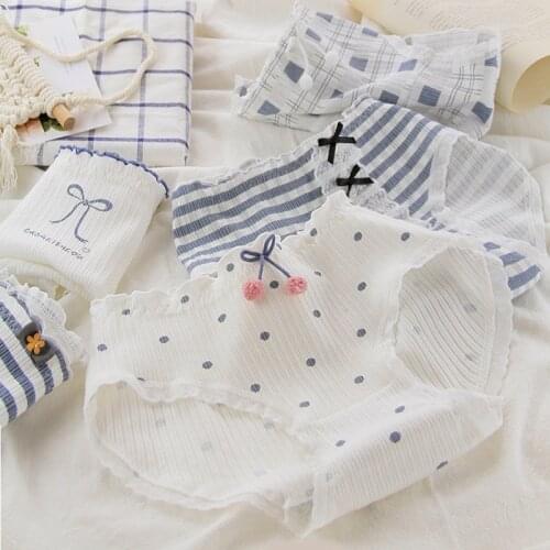 Japanese Stripe Womens Cotton Underwear Wave Point Seamless Panties For Periods Shorts Female Bow Lingerie For Mature Women