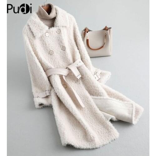 Aorice A19057 Lady Real Wool Fur Coat Jacket With Leather Belt Over Size Parka Women Winter Warm Genuine Fur Coats Trench