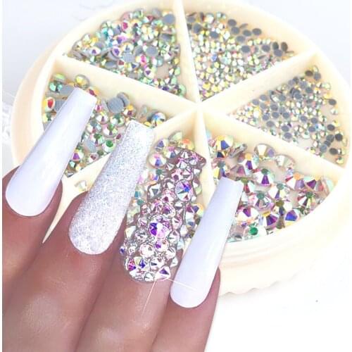 1Box Glass Crystal AB Rhinestone Nail Art Gems Decoration Iridescent Glitter Diamond Nail Stone 3D Manicure Accessories LA1893